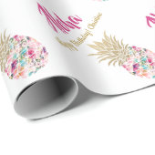 アロハトロピカルピンク金ゴールドパイナップル誕生日 ラッピングペーパー (ロールコーナー)