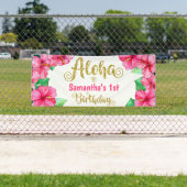 アロハトロピカルピンク金ゴールド誕生日パーティー 横断幕 (インサイチュ)