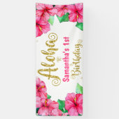 アロハトロピカルピンク金ゴールド誕生日パーティー 横断幕 (縦)