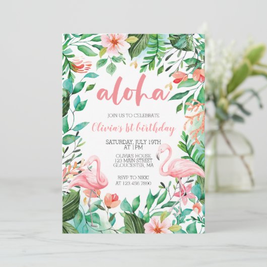 アロハトロピカルファースト誕生日フラミンゴルアウ（ハワイ式宴会） 招待状 (スタンド正面)