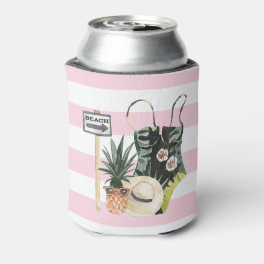 アロハトロピカルフラミンゴパーソナライズされたバチェロレッテ 缶クーラー (缶裏面)