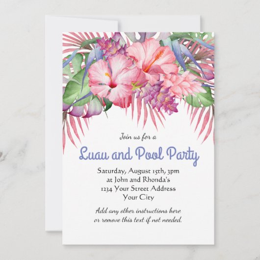 アロハトロピカルフラワールアウプールパーティー 招待状 (正面)