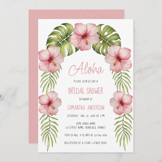 アロハトロピカルフローラエキゾチック離れブライダルシャワー 招待状 (正面/裏面)