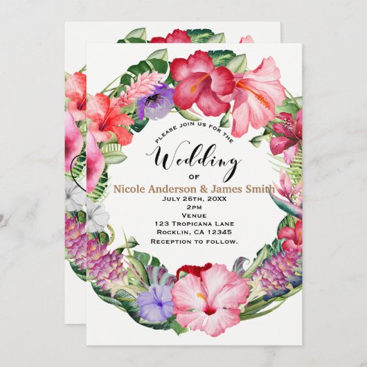 アロハトロピカルフローラリースルアウ(ハワイ式宴会)ウェディングパーティー 招待状 (正面/裏面)