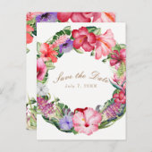 アロハトロピカルフローラリース結婚式保存日 案内ポストカード (正面/裏面)