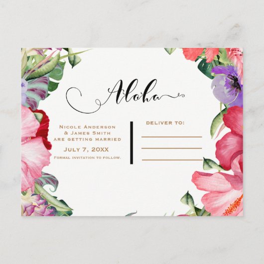 アロハトロピカルフローラリース結婚式保存日 案内ポストカード (裏面)