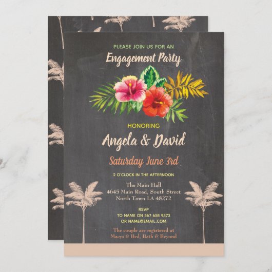 アロハトロピカルフローラ婚約招待状ヴィンテージ 招待状 (正面/裏面)