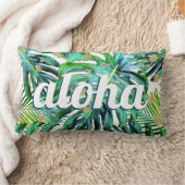 アロハトロピカルリーフパターンモンステラハワイビーチ ランバークッション (ブランケット)