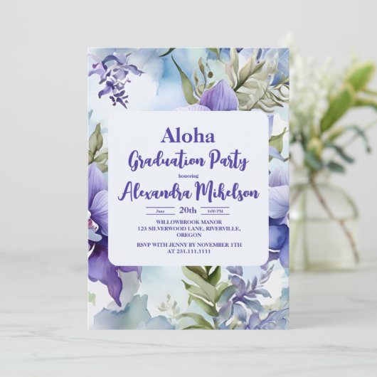 アロハトロピカルルアウ(ハワイ式宴会)パーティー卒業紫 招待状 (スタンド正面)