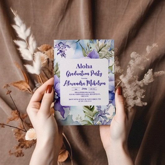 アロハトロピカルルアウ(ハワイ式宴会)パーティー卒業紫 招待状