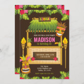 アロハトロピカルルアウ(ハワイ式宴会)誕生日招待状フローラ 招待状 (正面/裏面)