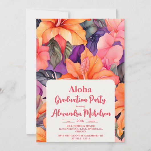 アロハトロピカル卒業ルアウ（ハワイ式宴会）パーティー 招待状 (正面)