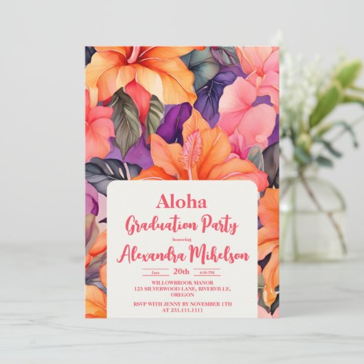 アロハトロピカル卒業ルアウ（ハワイ式宴会）パーティー 招待状 (スタンド正面)
