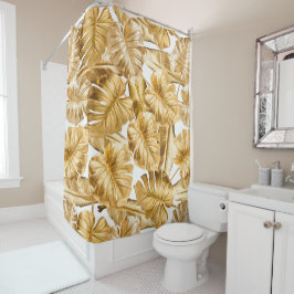 アロハトロピカル金ゴールドグリッターモンステラ葉ズ シャワーカーテン