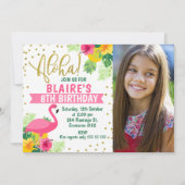 アロハトロピカル フラミンゴ フォト 誕生日招待状 招待状 (正面)