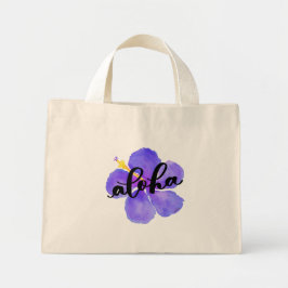 アロハトートバッグと紫のハイビスカスの花 ミニトートバッグ
