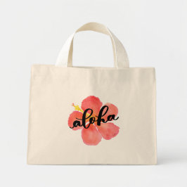 アロハトートバッグと赤いハイビスカスの花 ミニトートバッグ
