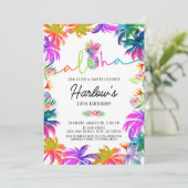 アロハネオントロピカルルアウ（ハワイ式宴会）サマーおもしろい誕生日 招待状 (スタンド正面)
