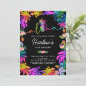 アロハネオントロピカルルアウ(ハワイ式宴会)サマーおもしろい誕生日 招待状 (スタンド正面)