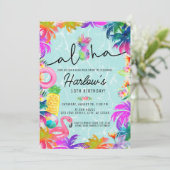 アロハネオン熱帯ルアウ（ハワイ式宴会）プールパーティー誕生日 招待状 (スタンド正面)
