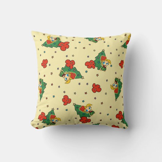 アロハネズクリスマスブロンドフラガールイエロー クッション (正面)