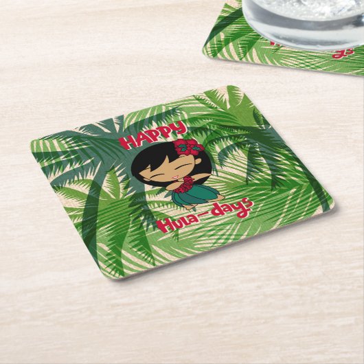 アロハネズクリスマスホリデーフラガールパームズ昼寝 スクエアペーパーコースター (アングル)