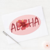 アロハハイビスカスステッカー。 楕円形シール (封筒)