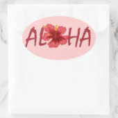 アロハハイビスカスステッカー。 楕円形シール (バッグ)