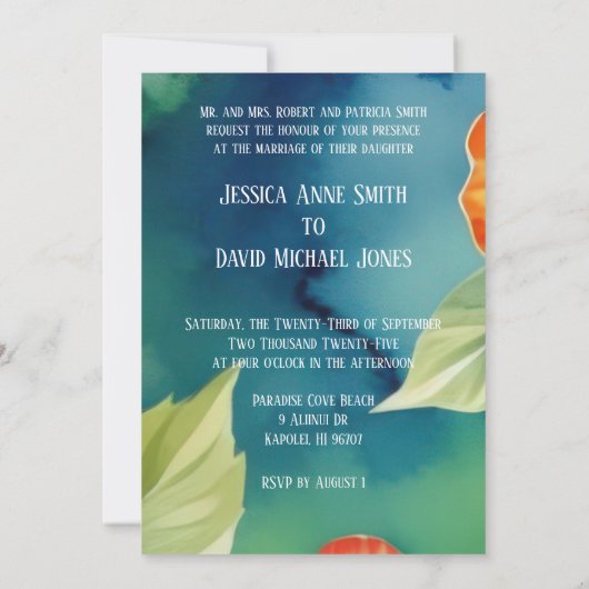 アロハハイビスカストロピカルウォーターフローラ結婚ズ 招待状 (裏面)