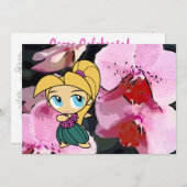 アロハハニーズのルアウ招待カード - ブロンドのフラガール 招待状 (正面/裏面)