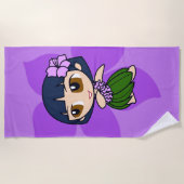 アロハハニーズパープルフラガールハワイアンハイビスカス ビーチタオル (正面)