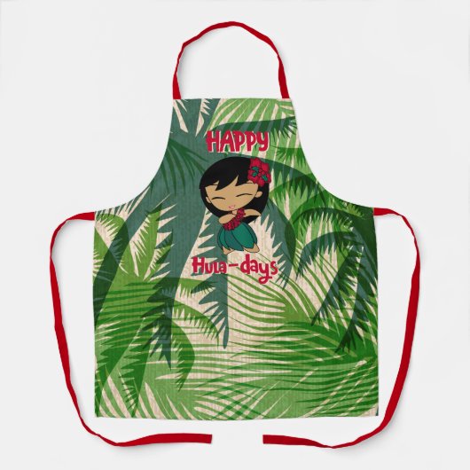 アロハハネスクリスマスホリデーフラガールパーム エプロン (正面)