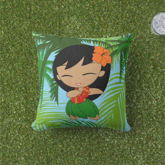 アロハハネスハワイアンフラガールリバーシブル アウトドアクッション (芝生)