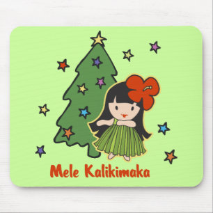 アロハハネズクリスマスハワイアンフラガールライム マウスパッド