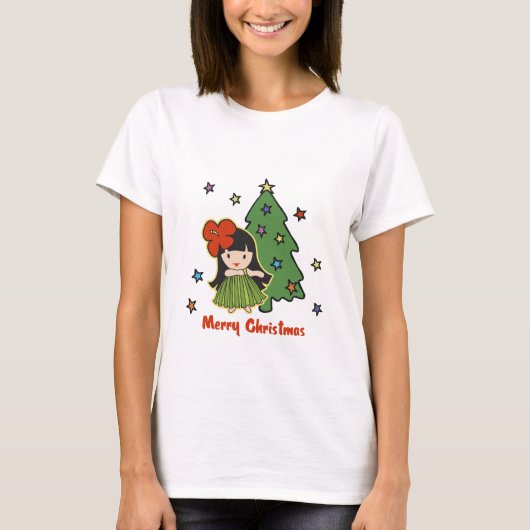 アロハハネズクリスマスハワイアンフラガール Tシャツ (正面)