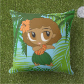 アロハハネツハワイアンオレンジフラガールリバーシブル アウトドアクッション (芝生)