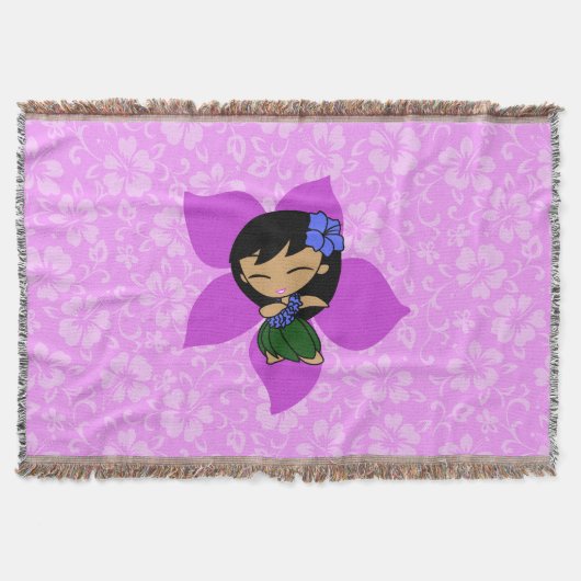 アロハハネツハワイアンハイビスカスヴィンテージフラガール スローブランケット (正面)