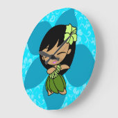 アロハハネツハワイアンハイビスカスヴィンテージフラガール ラージ壁時計 (傾斜)