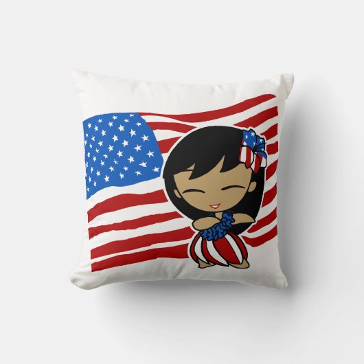 アロハハネツUSA国旗フラガールデコレーションピロー クッション (正面)