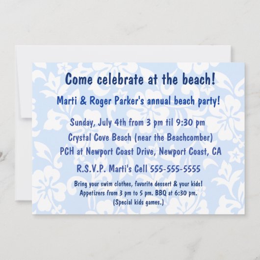 アロハハネツUSA国旗フラガール招待状 招待状 (裏面)