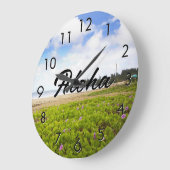 アロハハハナリーベイ,カウアイハワイビーチ/あなたのテキスト ラージ壁時計 (傾斜)