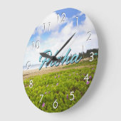 アロハハハナリーベイ,カウアイハワイビーチ/あなたのテキスト ラージ壁時計 (傾斜)