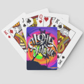 アロハハワイのヤシの木のビーチの熱帯日没 トランプ (裏面)