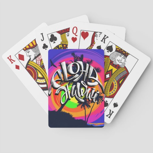 アロハハワイのヤシの木のビーチの熱帯日没 トランプ (裏面)