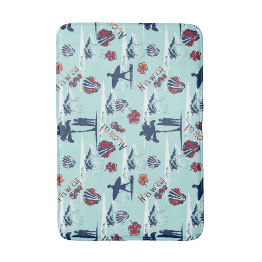 アロハハワイのヤシの木の波のハワイの芸術パターン バスマット (正面縦)