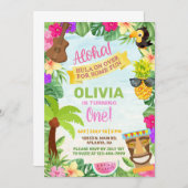 アロハハワイの熱帯ビーチガールバースデー招待状 招待状 (正面/裏面)