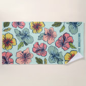 アロハハワイの花および姓 ビーチタオル (正面)