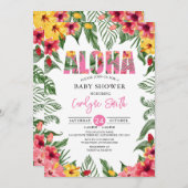 アロハハワイアンガールトロピカルベビーシャワー 招待状 (正面/裏面)