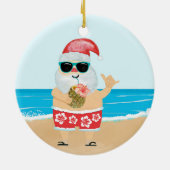 アロハハワイアンサンタトロピカルビーチクリスマス セラミックオーナメント (裏面)