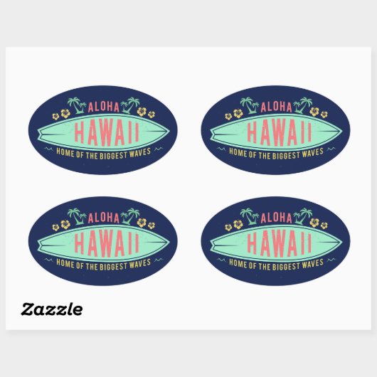 アロハハワイアンサーファーステッカー 楕円形シール (シート)